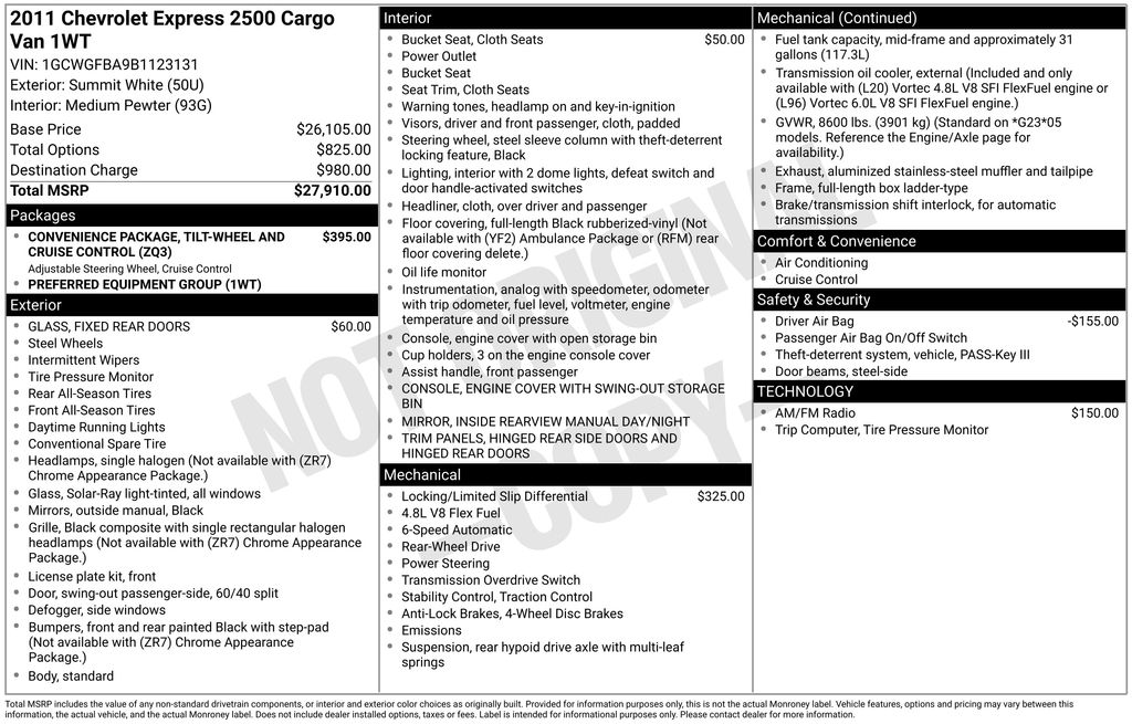 chevrolet express cargo 2011 1GCWGFBA9B1123131 image chevrolet express cargo 2011 1GCWGFBA9B1123131 image